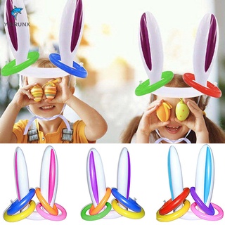 Inflable de pascua orejas de conejo sombrero con 4 anillos portátil conejito Toss juguete de conejo de pascua juguete para fiesta juego de niños al aire libre