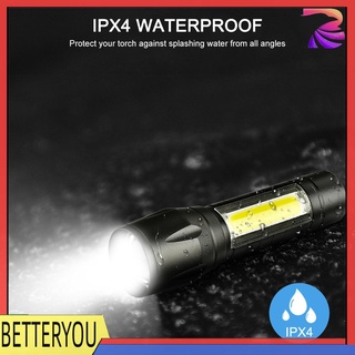 betteryou xpe+cob linterna led recargable ipx4 3 engranajes ajustable antorcha eléctrica (2)