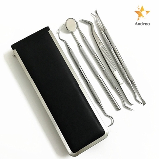 6 piezas de herramientas dentales de acero inoxidable higiene explorador de sonda gancho pick escalador espejo pinzas (4)