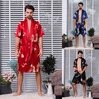 neiyiya verano simulación de seda de sección larga mangas de servicio a casa delgado de los hombres pijamas shein