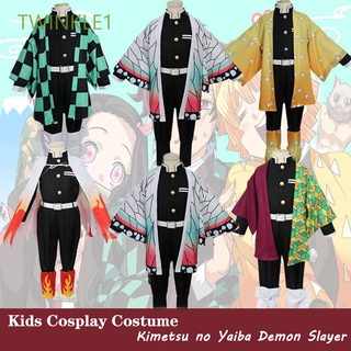 twinkle1 moda niño cosplay disfraz niños demon slayer disfraz cos ropa agatsuma zenitsu kamado tanjirou kochou shinobu kimono tomioka giyuu niños cos kimono verde/amarillo/blanco (1)