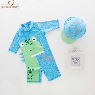 Nuevo verano bebé niño trajes de baño+sombrero 2pcs conjunto lindo azul dinosaurio traje de baño bebé niño niños niños de dibujos animados traje de baño