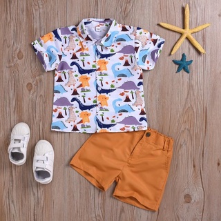 2 unids/Set niños niños trajes conjunto dinosaurio impreso camisa manga camisetas + pantalones cortos Setwear