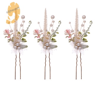 3PCS Flower Hairpin with Pearl Mesh Wedding Hair Pins for Women Bridal Hair Accessories Bride Head Jewelry Photo Shoot