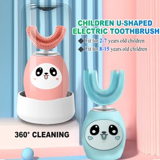 3 velocidades niños cepillo de dientes eléctrico en forma de U para 2-15 años de edad niños automático de dibujos animados impermeable (2)