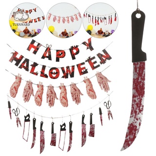 turnward diy feliz halloween suministros de fiesta decoraciones para el hogar de halloween bandera de papel de corte de pies de mano horro fantasma zombi vampiro bar decoraciones de sangre cuchillos