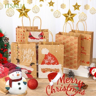 ITSALLL 12Pcs Navidad Caramelo Galletas Bolsa De Embalaje Santa Claus Decoración De Papel Kraft Bolsas De Regalo Árbol Copos De Nieve Suministros De Fiesta Feliz