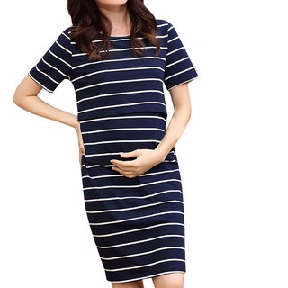 Rj mujeres O-cuello embarazada enfermería maternidad manga corta raya vestido de verano