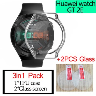 paquete 3 en 1 para huawei watch gt2e caso transparente tpu cubierta de pantalla de reloj inteligente shell caso huawei gt2e cristal protector de pantalla