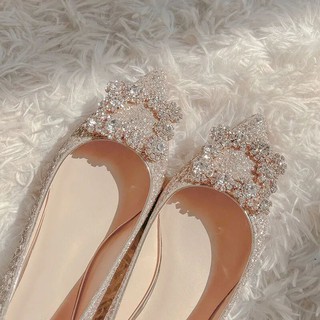 Zapatos de boda de las mujeres 2021 nuevo Rhinestone punta plana zapatos poco profundos boca cristal lentejuelas zapatos tamaño 34-44
