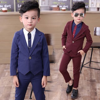Superseller 2 piezas niños niños trajes botón Blazer + pantalones traje Formal ropa