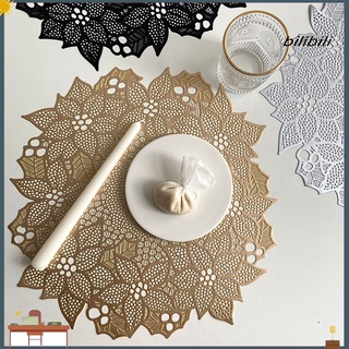bilibili Placemat Waterproof Hollow Leaf Pattern PVC Round Shape Simulation Plant Insulation Coaster for Home