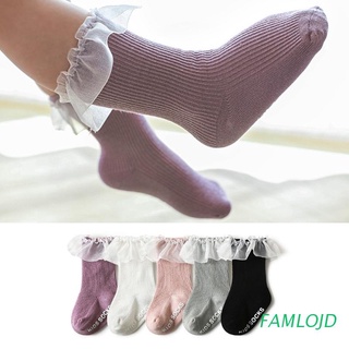 famlojd calcetines de algodón de encaje volantes para bebés/niñas acanaladas/medias antideslizantes de princesa