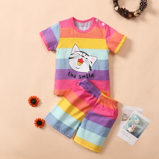babyya niño niños bebé niñas letra arco iris gatos impresión tops camiseta pantalones cortos conjunto de trajes