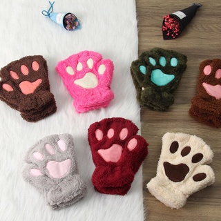 YOLAN 14Colors mujeres oso gato pata niña guantes de felpa esponjoso invierno moda encantador cálido sin dedos/Multicolor (4)