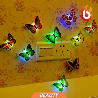 Belleza dormitorio LED mariposa Flash lámpara luz de noche 3D fiesta decoración de pared colorido niños luz de pared pegatinas de pared