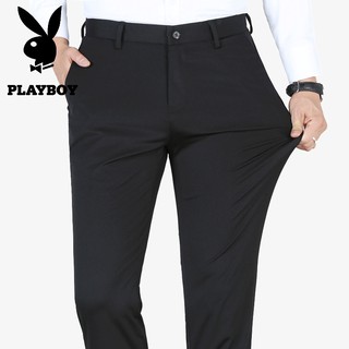 los hombres pantalones slim fit oficina casual negro pantalones elásticos más el tamaño de pantalones largos