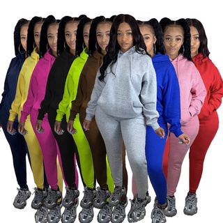 Conjuntos de Color sólido para mujer Pullover Lounge Wear traje deportivo conjunto de manga larga Tops+pantalón