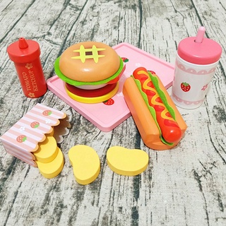Juego De juguetes De cocina simulación De madera fresa hamburguesa Comida Comida cocina juguetes Para niños juego De roles-papas Fritas (4)