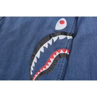 Nuevo BAPE tiburón camuflaje hombres mujeres Casual Denim camisa chaqueta (6)