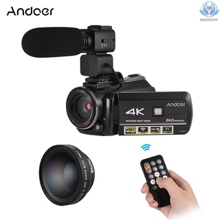 [enew] Andoer Ac3 4k Uhd 24mp cámara Digital Camcorder Dv Recorder 30x Zoom conexión wifi Ir visión nocturna 3.1 pulgadas Ips pantalla táctil Lcd con 0.45x lentes Extra Angular+micrófono Externo