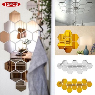 12pcs hexagonal espejo superficie ecológica acrílico pared pegatina de fondo decoración de pared cristal tridimensional espejo pegatina