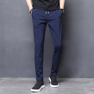 Pantalones deportivos delgado recto Casual pantalón de los hombres de color sólido etiquetado estudiante pantalones de secado rápido nuevo negro azul gris