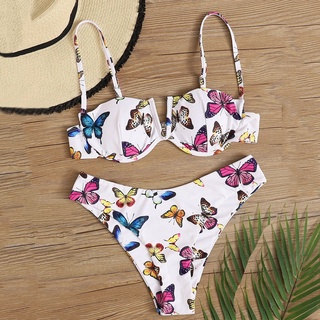 traje de baño de playa de moda dos piezas bikini cintura alta estampada mariposa-traje de baño para mujer