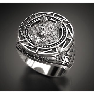 nuevo anillo retro de plata de lobo tailandés mitología nórdica vikingo guerrero lobo cabeza anillo de los hombres