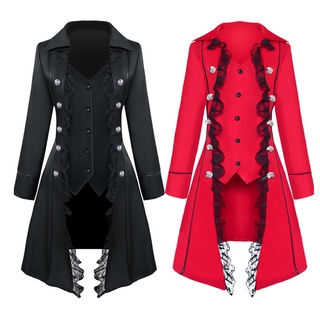 Beauty1 mujer moda medievales Color sólido manga larga abrigo de Triple botonadura