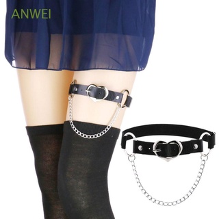 ANWEI Personality Leg Belt Punk Body Jewelry Metal Buckles Suspenders Heart Chain Elastic Garter Straps PU Leather Harajuku Women Suspenders/Multicolor