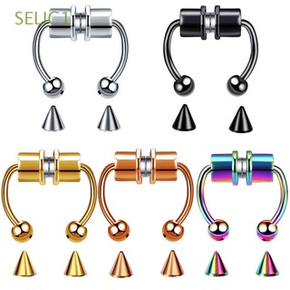 SELIC1 Hip Hop Magnetic Ring Gifts Septum Rings Fake Piercing Nose Ring Women New Nonperforated Stainless Steel Men Party Bar Fashion Jewelry/Multicolor