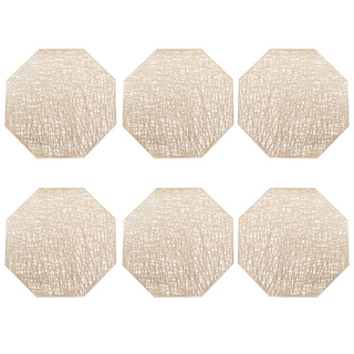 6 manteles individuales de PVC ahorcados octagonales huecos antideslizantes mesa de comedor alfombrillas posavasos decoración de mesa de hogar dorada mantel individual (1)