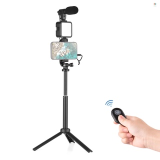 vlog kit de disparo mini led luz de vídeo + micrófono de condensador super cardioide + clip de teléfono giratorio + trípode + obturador remoto con 3 niveles de brillo ajustable para teléfono transmisión en vivo vlog video video conferencia selfie (3)