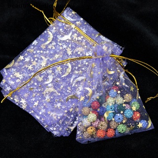 [hermoso y amor nuevo] 100 bolsas de organza luna estrella estirable bolsas de regalo embalaje de exhibición de joyas bolsas