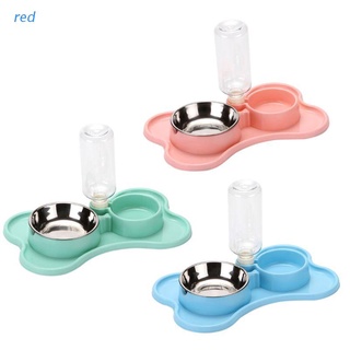 red Pet Dog Feeder Automatic Water Dispenser Cat Double Bowls Stainless Steel Food Bowl with No-Spill No-Spill Silicone Mat