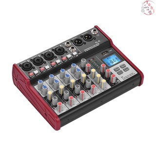 Sl-6 portátil de 6 canales mezclador de consola de mezcla de 2 bandas EQ integrado 48V Phantom Power soporta conexión BT reproductor de MP3 USB para grabación DJ red transmisión en vivo Karaoke