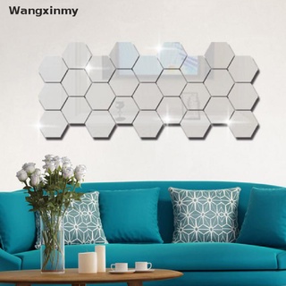 [wangxinmy] 12 pegatinas de pared espejo 3d diy hexágono acrílico espejo decoración pegatina arte mural venta caliente