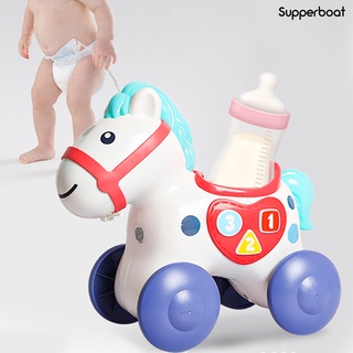 Su Push Pull juguete de dibujos animados en forma de Animal educación temprana seguro caballo tirar a lo largo de caminar juguete para (2)