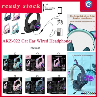 akz-022 - auriculares con cable para oreja de gato, 7,1 canales, iluminación led, audifonos con reducción de ruido