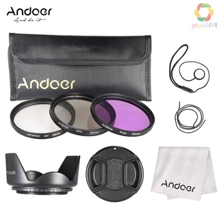 Andoer Kit de filtro de 52 mm (UV+CPL+FLD) + bolsa de transporte de nailon, tapa de lente, soporte de tapa de lente, capucha de lente, paño de limpieza de lente (1)