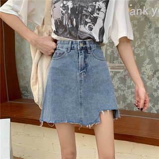 Falda de mezclilla pequeña 2021 nueva falda de una línea de cintura alta es falda corta delgada falda de cadera de bolso de verano para mujer