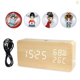 LED Digital Wooden Alarm Clock APP Control Time/ Temperature/ Humidity/ Date Display Electronic Desk