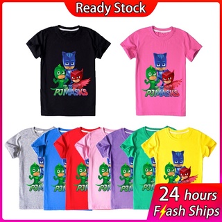 PJ MASKS Pj máscaras niños de dibujos animados ropa de niños 100% algodón camiseta cuello redondo impresión popular manga corta casual multicolor top (1)