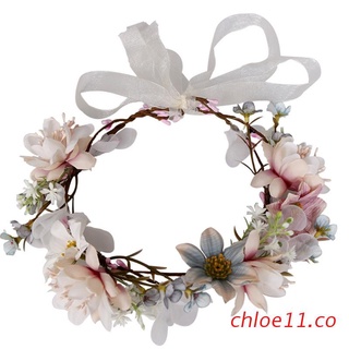 chloe11 boho flor diadema corona de pelo nupcial guirnalda floral corona halo tocado con cinta boda vacaciones playa foto prop