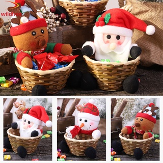Cesta de caramelos de navidad con muñeca de peluche creativo Festival de ratán fiesta Snack fruta contenedor de almacenamiento