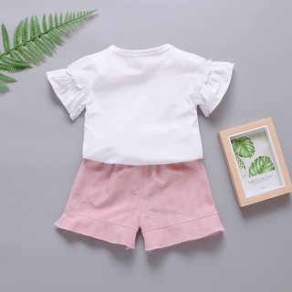 niños niñas casual verano bordado corazón impresión llamarada manga camiseta+pantalones cortos (5)