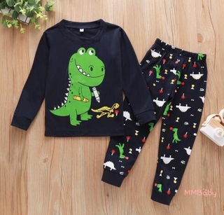 conjunto de pijama para niños con estampado de dinosaurio camiseta manga larga+pantalones 2pzs