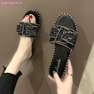 35-43 de gran tamaño de las mujeres zapatos versión de diamantes de imitación de la moda de las señoras sandalias de verano y zapatillas 41 desgaste exterior uno