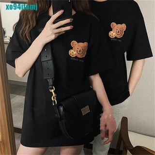 [om] camiseta de manga corta de algodón con estampado de oso suelto nueva tendencia pareja Tops Tee